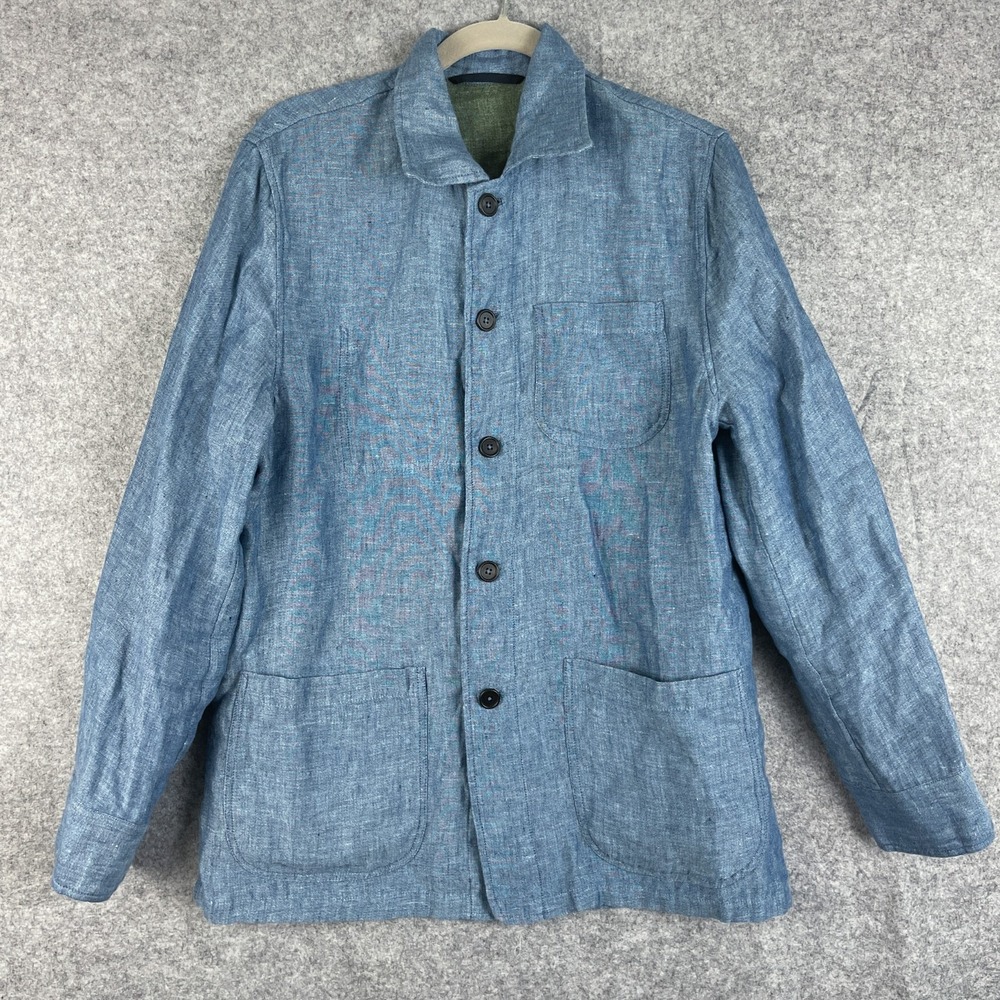Sid Mashburn Linen Silk Chore Jacket Mens Medium Blue Pockets Quiet Luxury